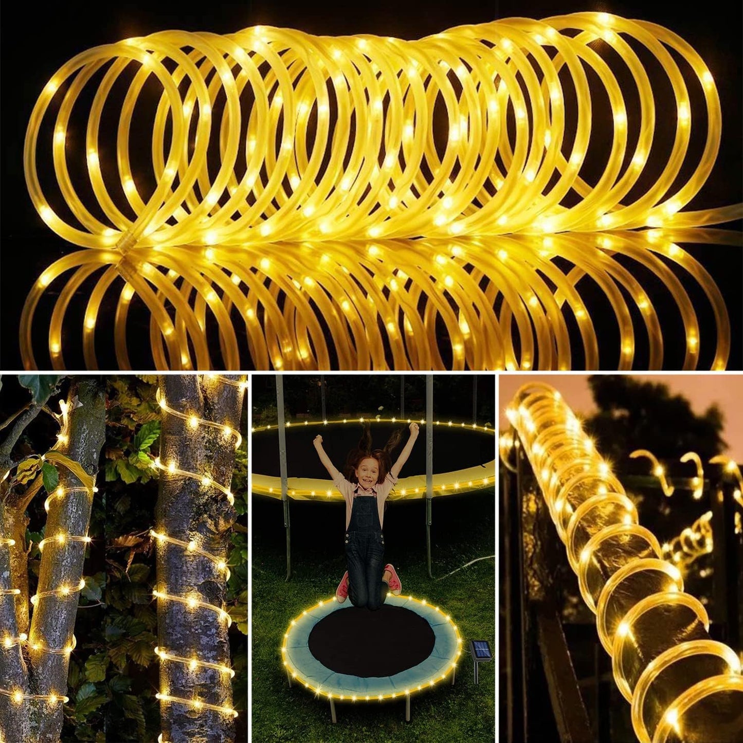 16.5 50 RUICHEN Solar Rope Lights Outdoor String Lights, Ft LED Tube Light Waterproof Copper Wire Fairy Lights