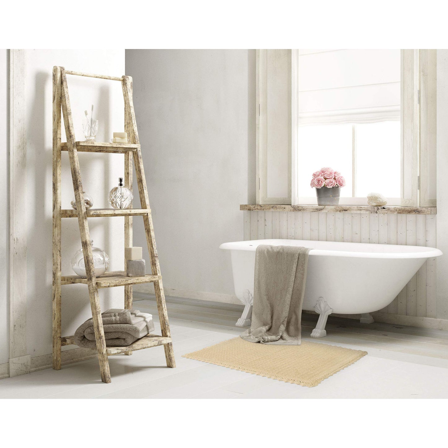 Laura Ashley Reversible Crochet Beaded Bath Rug, Linen, 17"x24"/20"x34"