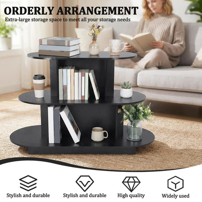 3 Tier Wooden Oval Display Table Modern Standing Display Riser Shelf Retail Table for Stores Vendor Events 55in W x 23.6in D x 35in H