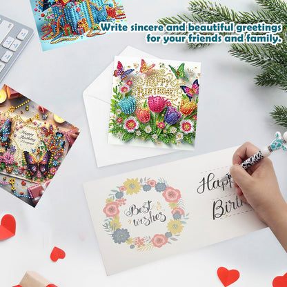 KJMYYXGS 12 Pcs Birthday Diamond Painting Art Greeting Cards Cake Rose Square Drill Greeting Cards Diamond Painting Kits for Adults DIY (Birthday)