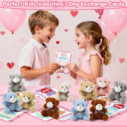 Jumlys Valentines Day Gifts for Kids, 24 Packs Valentines Day Cards with Stuffed Bear Toys, Valentine Day Party Favors for Boys Girls, Ideal Exchange Cards for Classroom