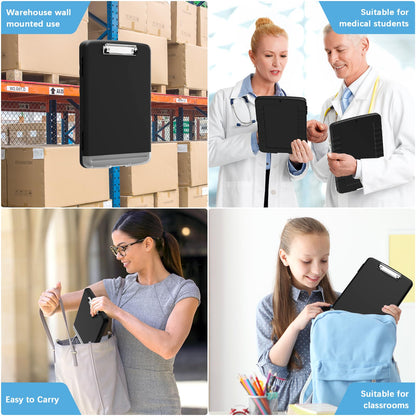 Hongri Clipboard with Storage with Pen Holder, Folder Nursing Clip Board 8.5 x 11 Foilo-Side Opening, High Capacity, Light Weight for Teachers, Classroom. Size 14 x 9.6 x 1.2 in(Black)