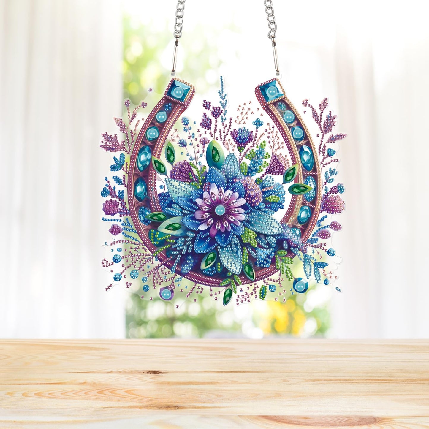 Focart 5D DIY Acrylic Special Shaped Diamonds Painting Hanging Pendant Kits, Wreath Diamond Art Hanging Window Pendant Ornament for Home Decoration and Gift