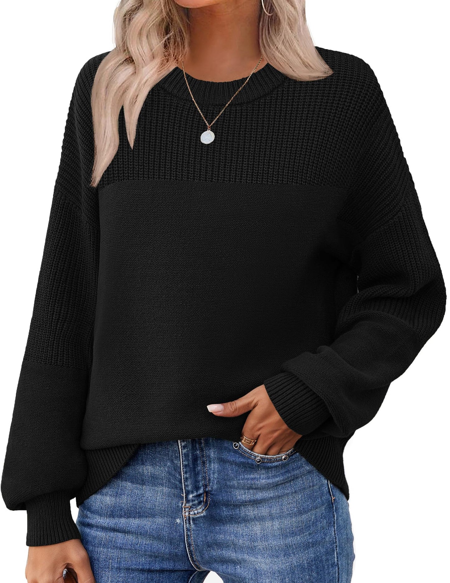 Zeagoo Women's 2025 Fall Chunky Knit Sweater Oversized Crewneck Long Sleeve Winter Cotton Pullover Sweaters Jumper Tops