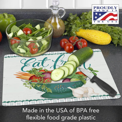 Cut N' Funnel Eat Fresh Designer Flexible Plastic Cutting Board Mat, 15" x 11.5", Made in the USA