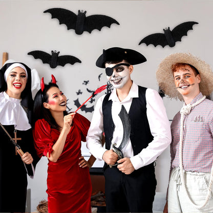 Beeveer 3 Pcs Woven Rattan Bat Wall Hanging Halloween Decor, 3D Scary Handcrafted Black Rope Bats, Rustic Natural Farmhouse Halloween Creepy Decorations for Home Fireplace Door, 9.06/7.48/5.91 Inch