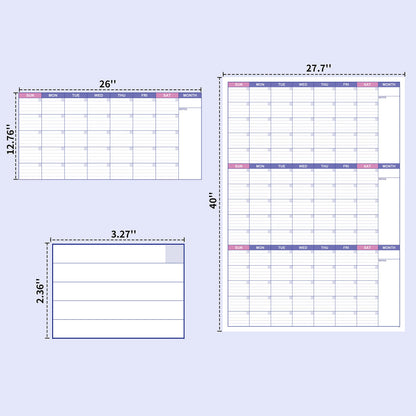 BooQool Large Dry Erase Calendar for Wall - Undated 3 Month Calendar, 27.7'' x 40'', Erasable & Reusable Laminated White Board with 8 Round Stickers, Vertical Layout Home, Office and School