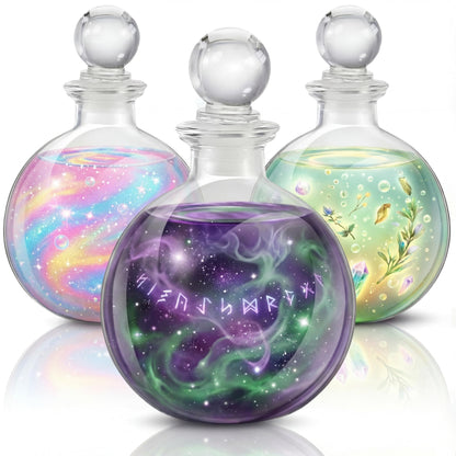 Tessco for you 3 Pcs Round Glass Bottles 8.5 oz Potion Bottles Clear Spherical Decorative Jars for Liquor Candy Potpourri Halloween Christmas Decoration DIY Art Crafts Gift(Stylish)