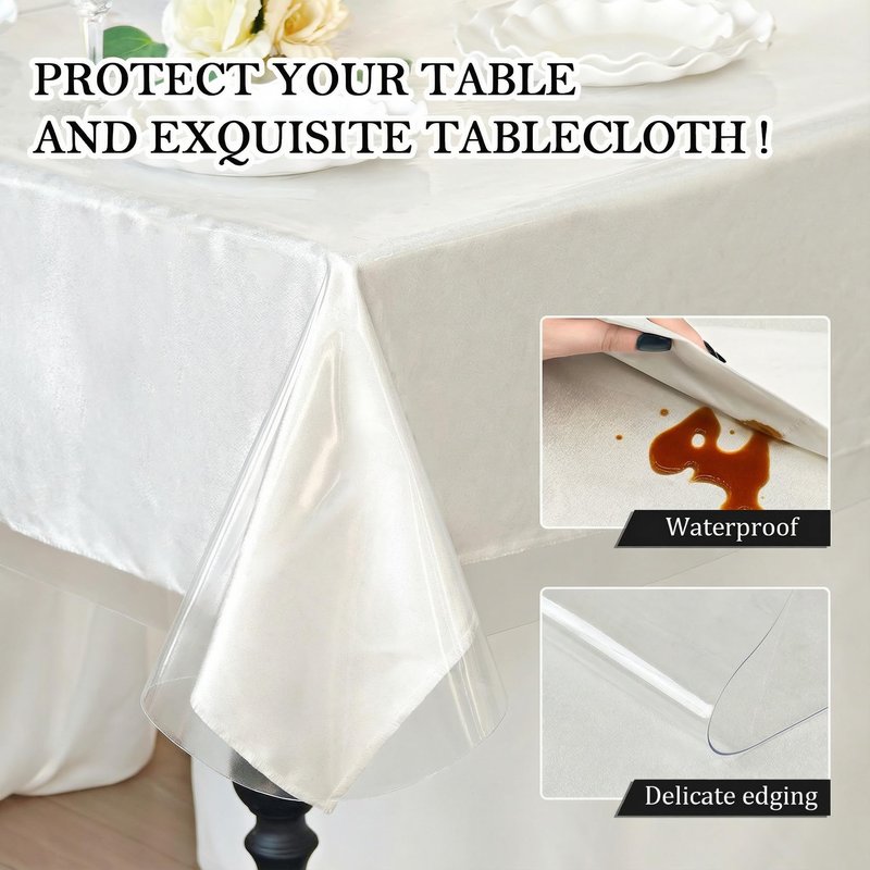 Nuciae Clear Plastic Tablecloth Protector 100% Waterproof Vinyl Table Cover Rectangle Table Cloth Protector Crystal Clear Plastic Tablecloth Cover for Dining Tables Parties Camping 55" x 70" 4-6