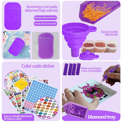 DNSGOOR 186Pcs All Inclusive Diamond Art Accessories Kit Diamond Painting A4 LED Light Pad Set with Diamond Art Sealer Glue Stand Storage Case Pens 5D Painting Tools for DIY Drill Craft