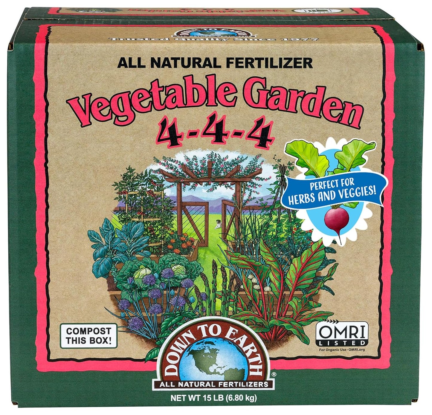 4-4-4, 15 lb Down To Earth All Natural Fertilizers Organic Vegetable Garden - Plant Food for Vegetables, Herbs, Greens