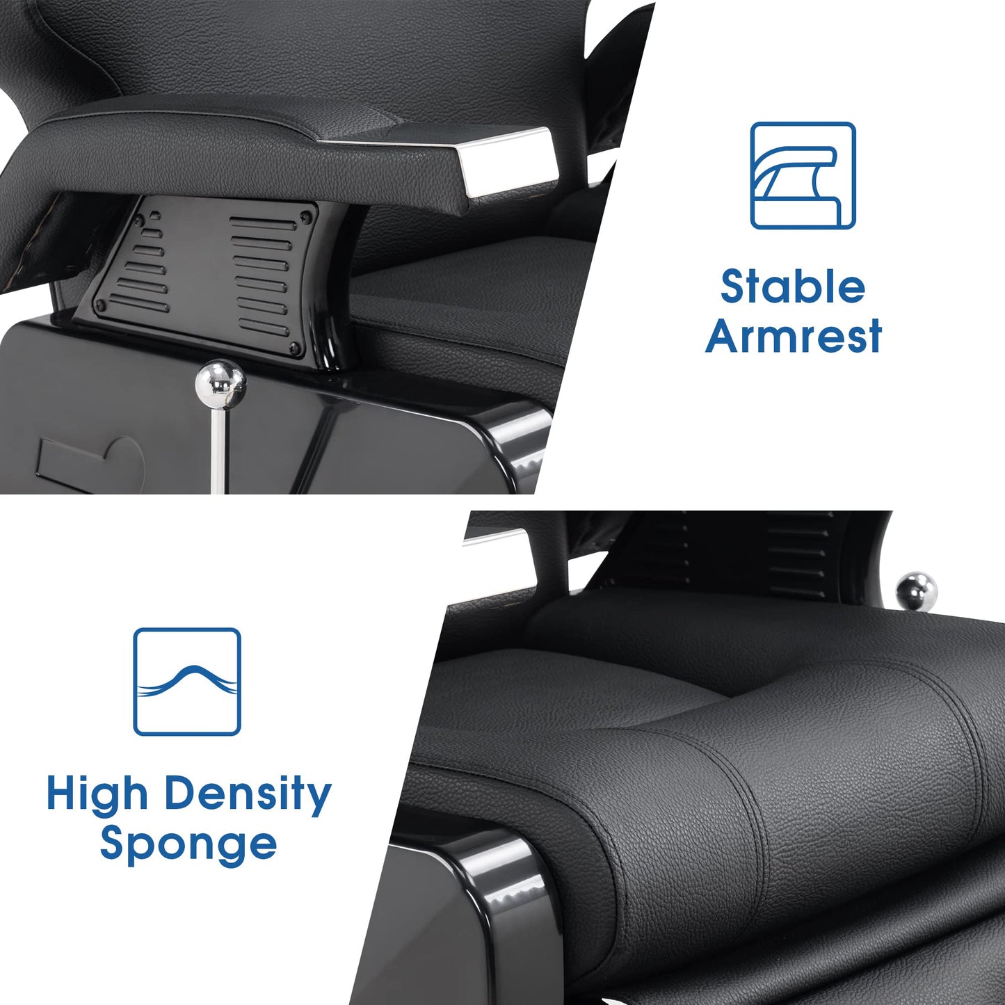 BarberPub Classic Modern Sturdy Heavy Duty Hydraulic Recline Barber Chair All Purpose Salon Home Beauty Spa Barbershop Styling Equipment, PVC Leather, Adult 9208 (Black)