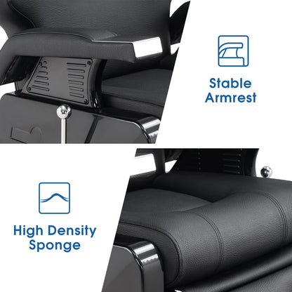 BarberPub Classic Modern Sturdy Heavy Duty Hydraulic Recline Barber Chair All Purpose Salon Home Beauty Spa Barbershop Styling Equipment, PVC Leather, Adult 9208 (Black)
