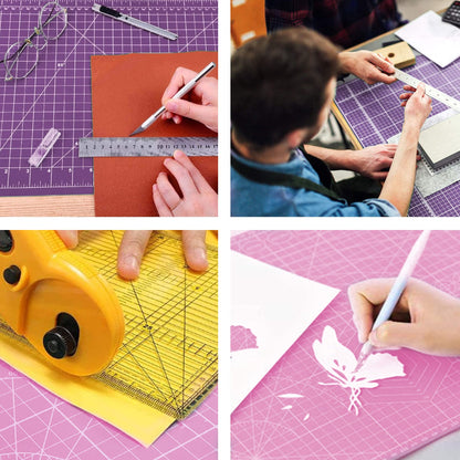 TCAIRG Self Healing Cutting Mat 18 inchx12 inch Non-Slip PVC Double Sided 5-Ply A3 Art Craft Rotating Mat,Sewing Crafts Hobby Fabric Precision Scrapbooking Project(Pink/Purple)