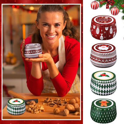 Yungyan Christmas Candle Tin Cans Set Metal Candles Tin Gifts Jars with Lids 8 oz Christmas Cookie Tins Candle Containers for Storing Biscuits Tea Party Favors(12 Pcs)