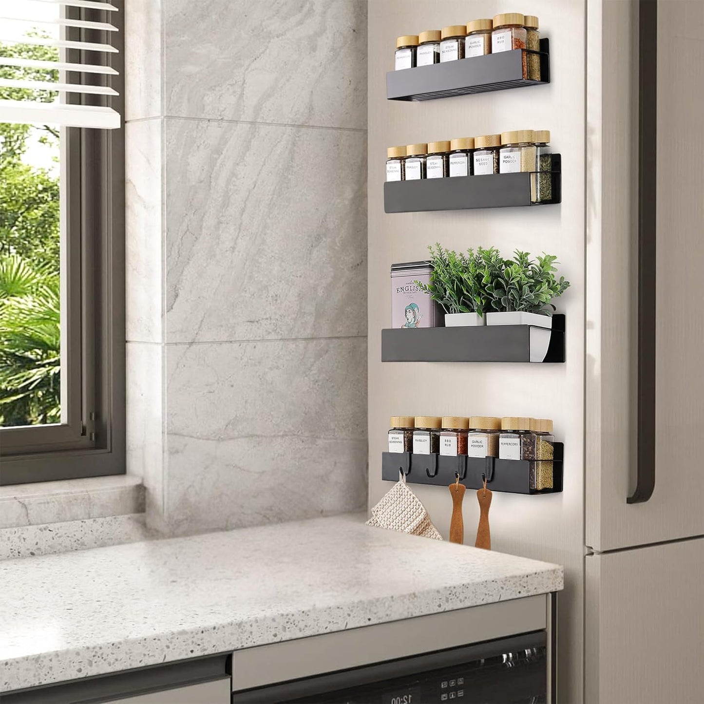 Magnetic Shelf, 2-Pack Magnetic Spice Rack for Refrigerator, Storage for Tiny Home Kitchen