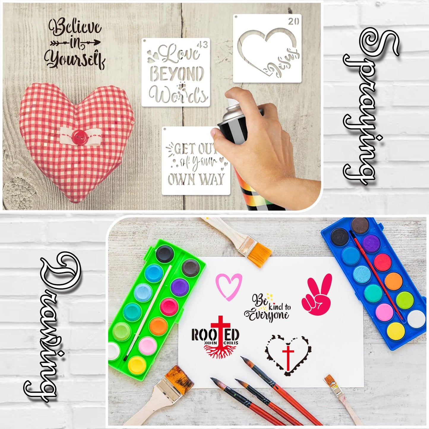 65Pcs Small Stencils for Painting on Wood BurningReusable, 3 Inch Reusable Stencil for Craft Ornament Paint Template Stencils for Wall Card Rock Wood Signs Coasters Canvas Home Decor (Bible Words)