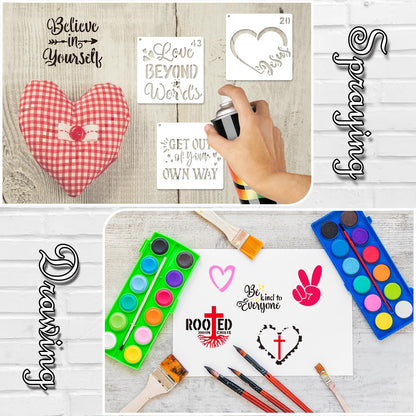 65Pcs Small Stencils for Painting on Wood BurningReusable, 3 Inch Reusable Stencil for Craft Ornament Paint Template Stencils for Wall Card Rock Wood Signs Coasters Canvas Home Decor (Bible Words)
