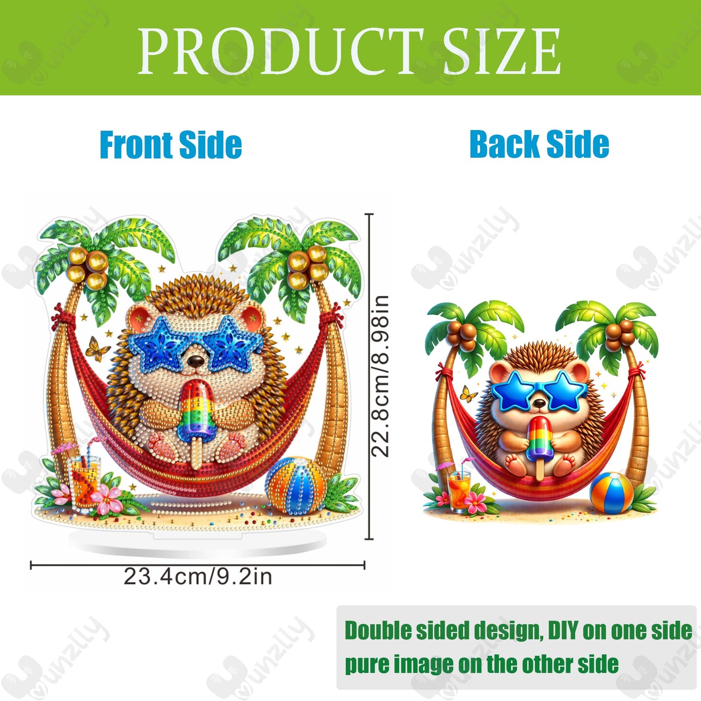Yunzlly DIY Desktop Diamond Art Painting Kit Summer, Stand Up Gem Painting Ornament for Adults, Acrylic Tabletop Diamond Board Painting, Double Sided (Hedgehog)