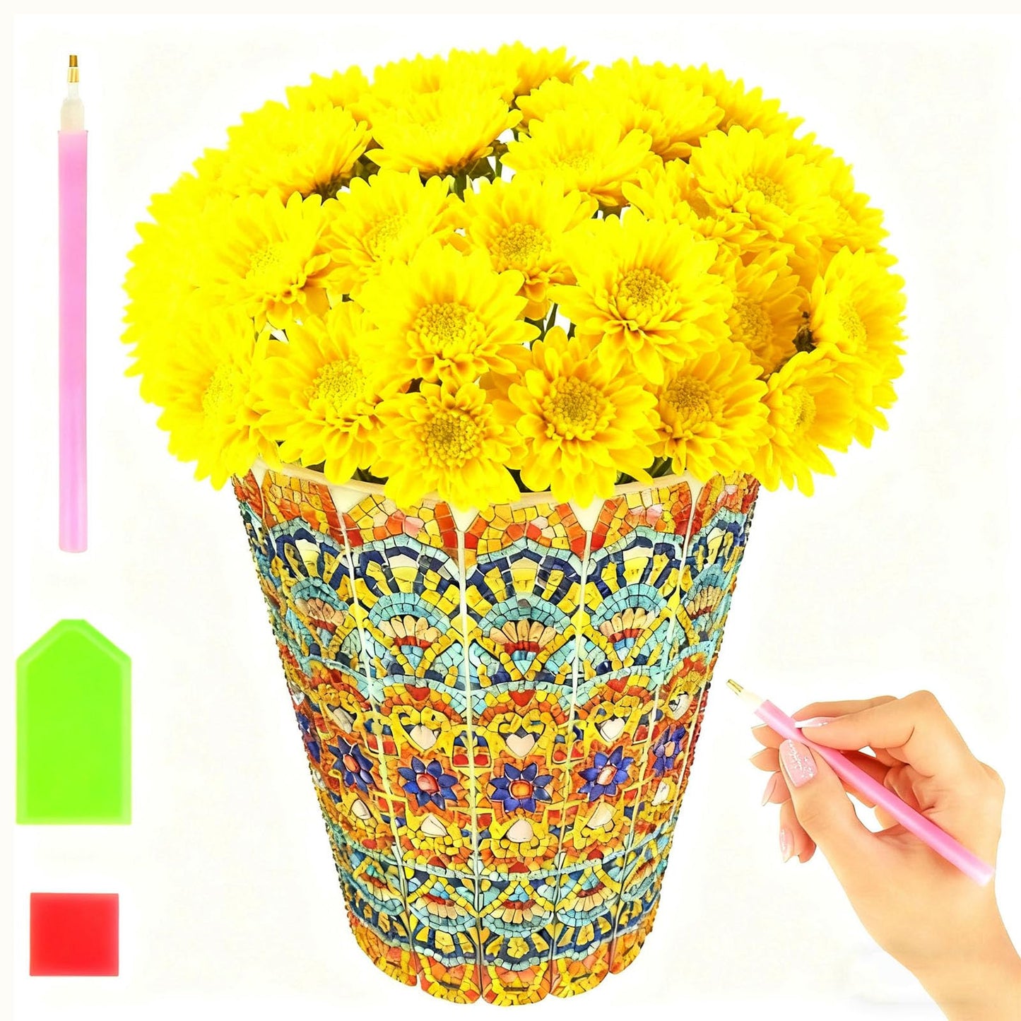 GREENCRUISE Diamond Art Kits for Adults, DIY Flowerpot Diamond Art, Diamond Painting Kit, Ideal Desktop Thoughtful Female Gifts for Living Room Home Decor,Yellow