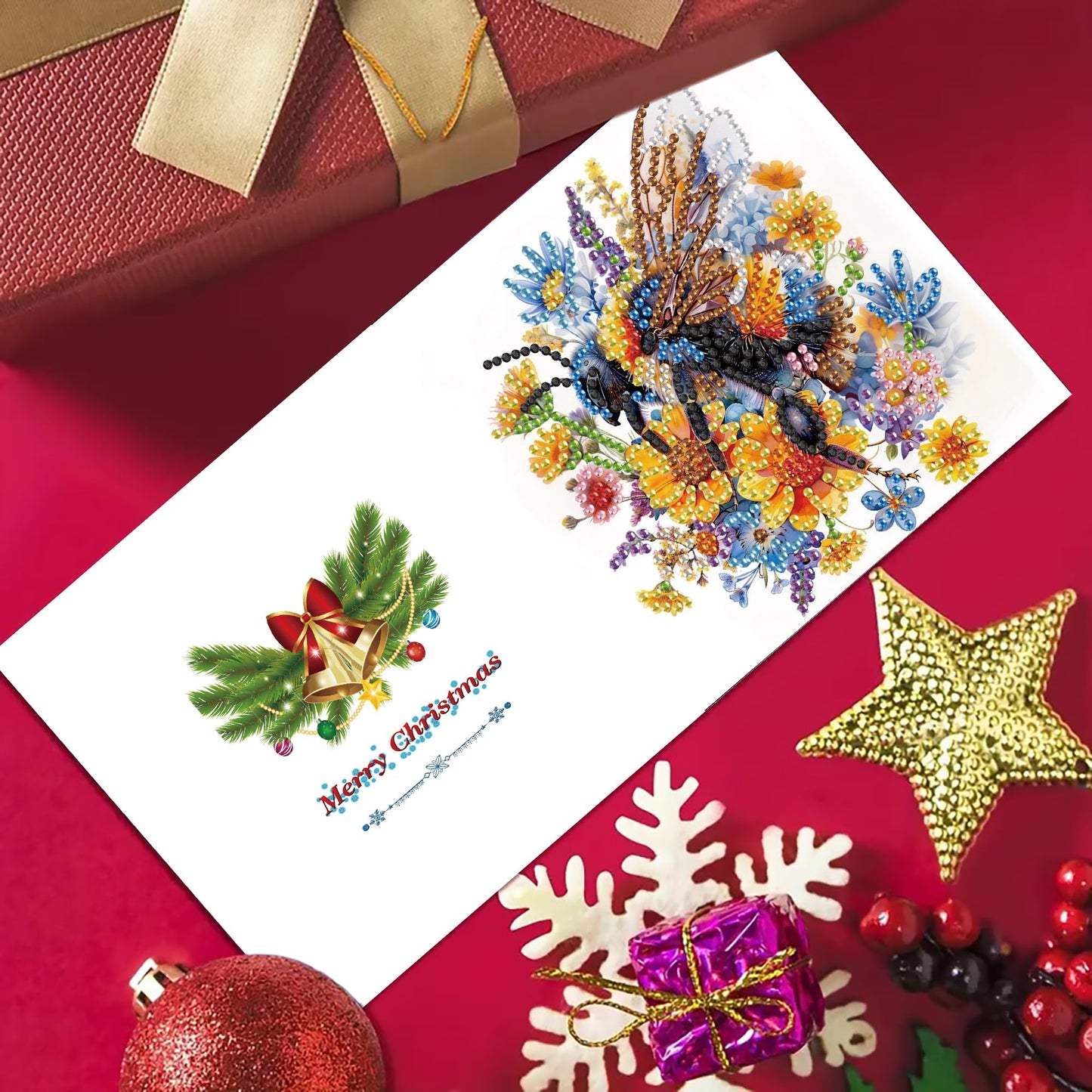 DIZAKIM 6 Pieces Christmas Theme Design Diamond Painting Greeting Card Set, DIY 5D Unique Rhinestone Art Embellishment Mosaic Christmas Greeting Card Crafts, Mosaic Handmade Creative Postcards (#10)