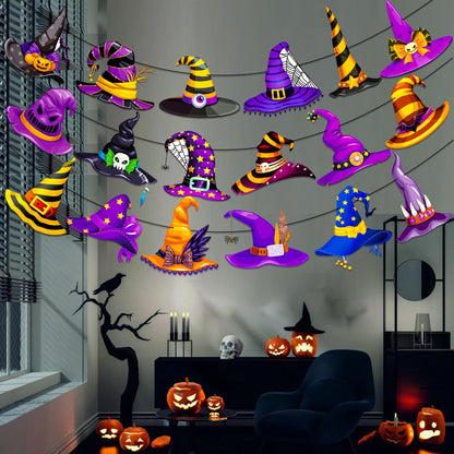 Halloween Witch Hat Banners Halloween Theme Party Supplies 3PCS Witch Hat Hanging Banner Spooky Wizard Decorations for Fantasy Scary Birthday Baby Shower Decor