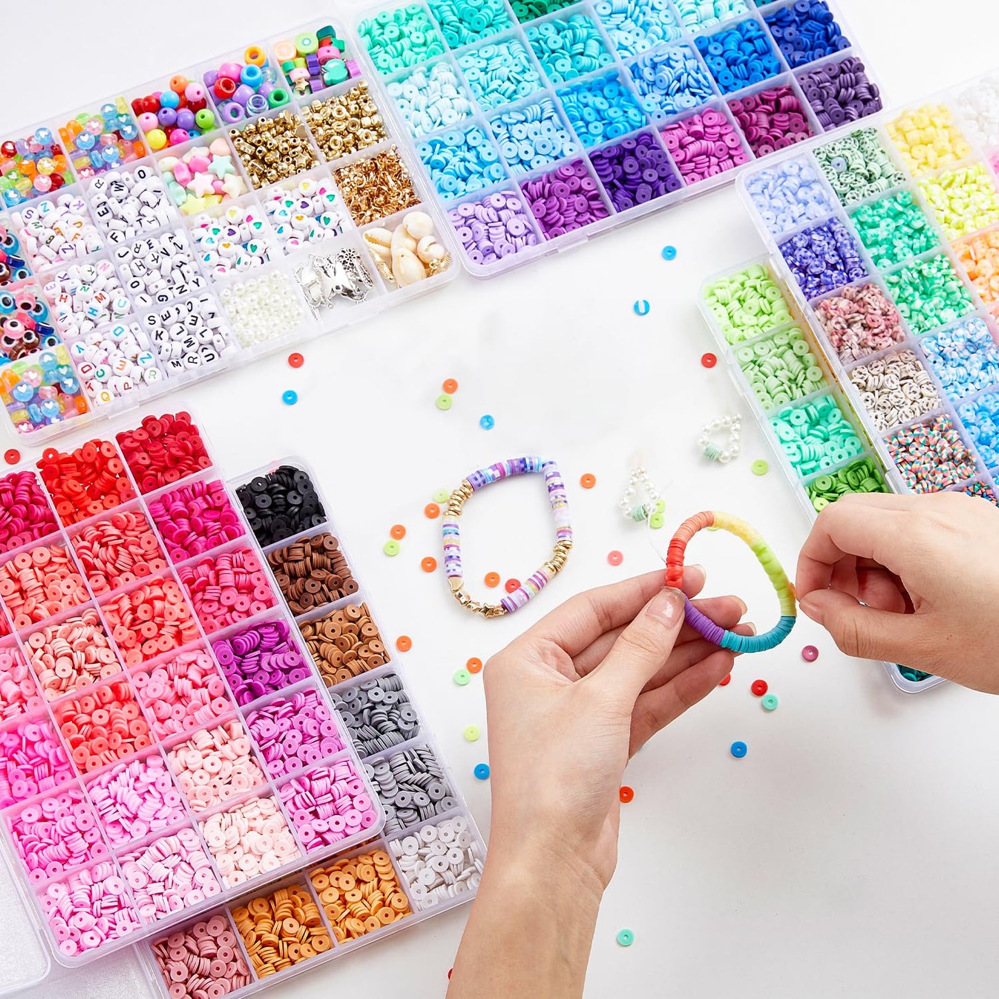 INSCRAFT 22000 Pcs Clay Beads for Bracelet Making Kit, 120 Colors Flat Round Polymer Clay Beads, Friendship Bracelet Kit Heishi Beads for DIY Jewelry Making, Crafts Gift for Girls Teen Ages 6-12