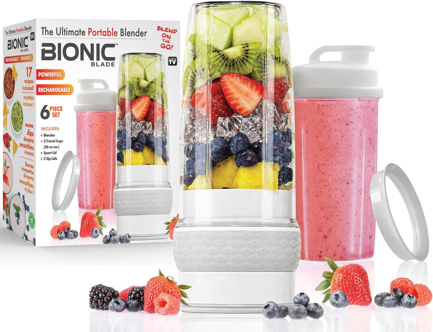 Bionic Blade Personal Blender 26.5 oz, Cordless, Air Tight, Rechargeable 18,000 RPM Portable Blender for Shakes