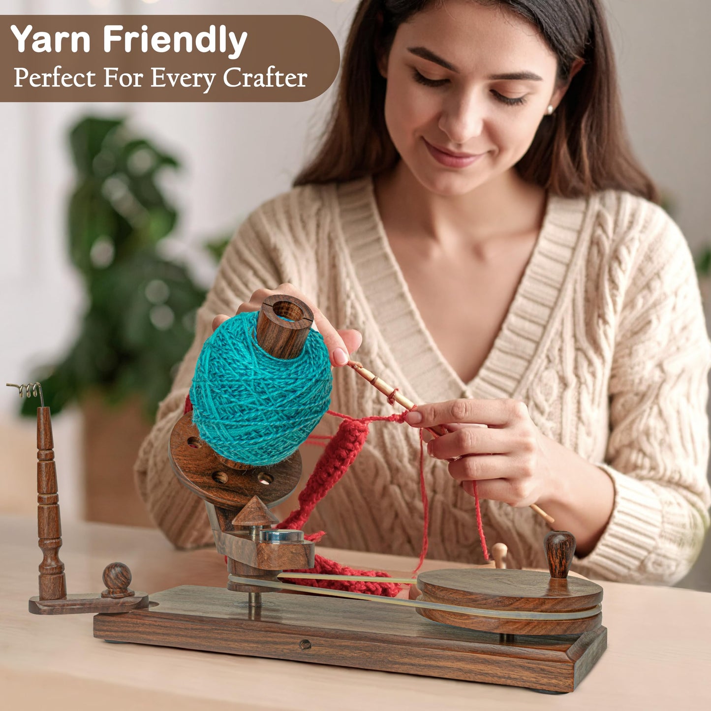 OZYRA Wooden Yarn Cake Winder - Elegant Handmade Yarn Winder for Crocheting, Yarn Winder Large Capacity, Yarn Spinner for Crocheting (R-Combo-2)