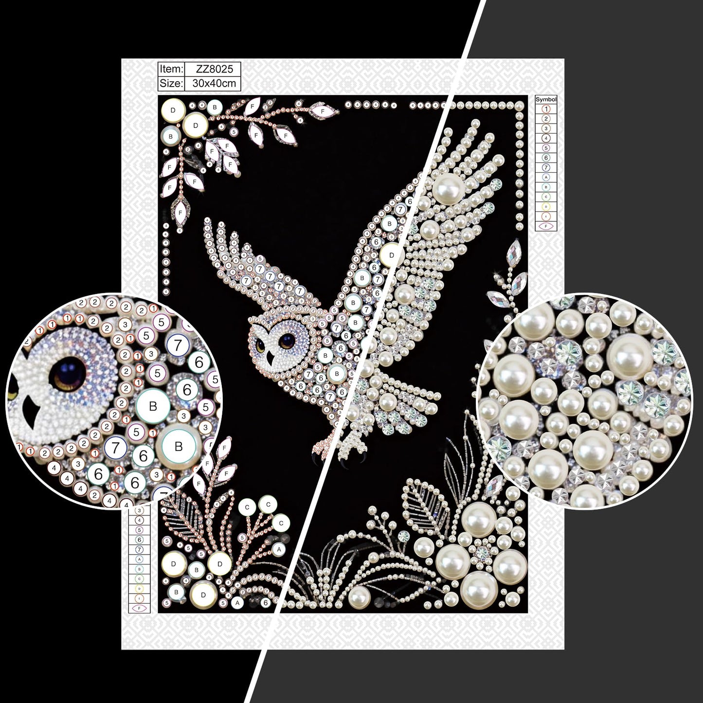 MVVMTOP Pearl Diamond Painting Kits for Adults Beginners, 5D DIY owl Diamond Art with Half Round Pearl Drills and Crystal Rhinestones, Sparkling Diamond Dots Craft for Home Wall Decor
