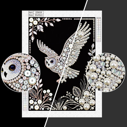 MVVMTOP Pearl Diamond Painting Kits for Adults Beginners, 5D DIY owl Diamond Art with Half Round Pearl Drills and Crystal Rhinestones, Sparkling Diamond Dots Craft for Home Wall Decor