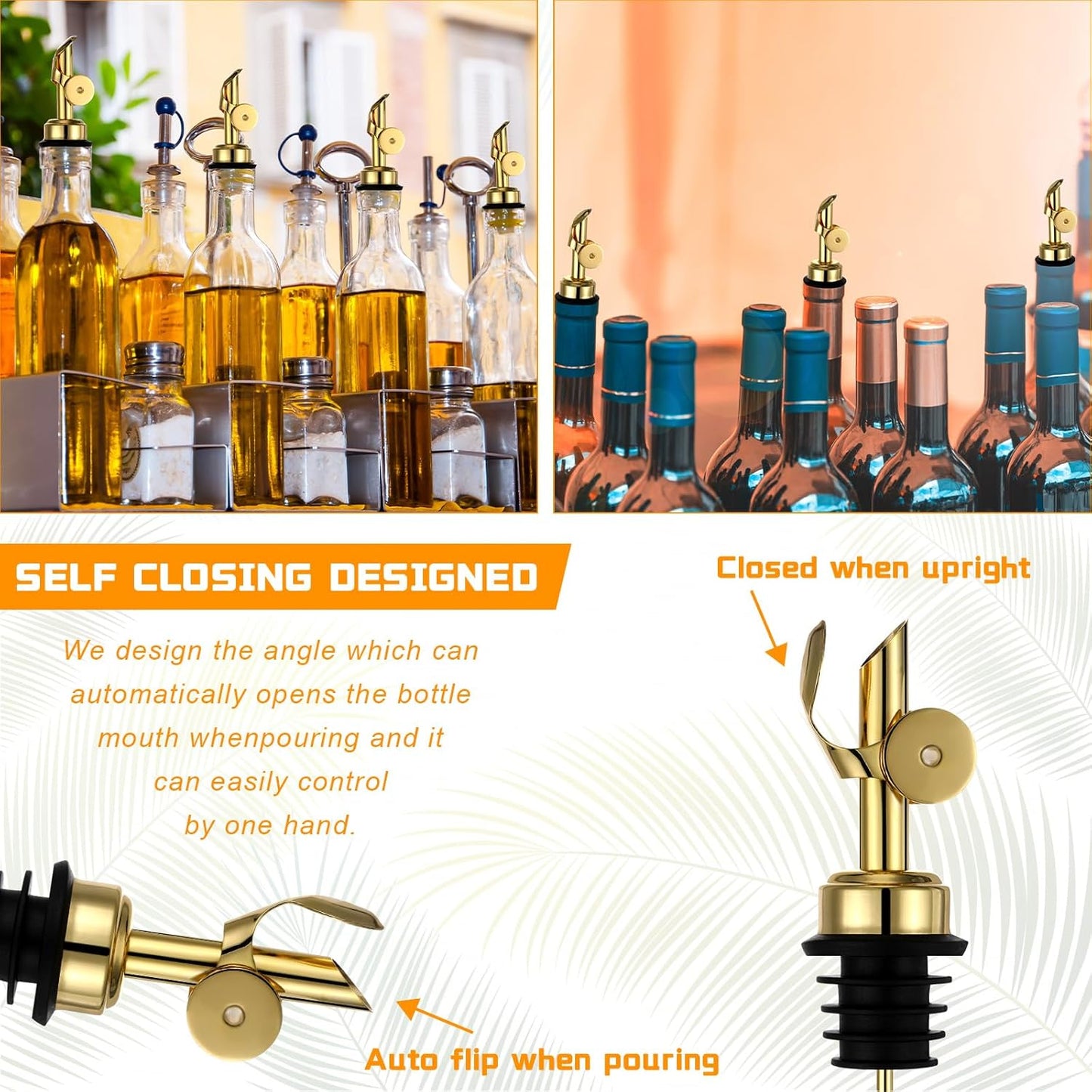 24pc Blulu Olive Oil Spout Stainless Steel Weighted Bulk Self-Closing Bottle Pourers for Wine Syrup Home Bar