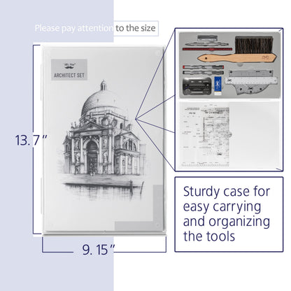 Mr. Pen- Professional Drafting Tools & Geometry Set with Case, 17 pcs, Mechanical Pencil, Fineliners, Scale Metal Ruler, Drawing Templates for Interior Design House Plan, Architect Protractor Set