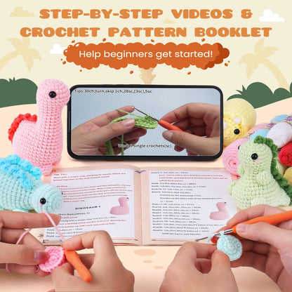 Crochetta Crochet Kit for Beginners, Crochet Starter Kits for Adults, Amigurumi Craft Knitting Crocheting Kits with Step-by-Step Video Tutorials, 6 Pc Hanging Potted Plants Family(40%+ Yarn