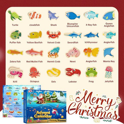 Fishing Advent Calendar 2026 - 24-Day Christmas Countdown for Kids | Wooden Marine Fish Learning Game