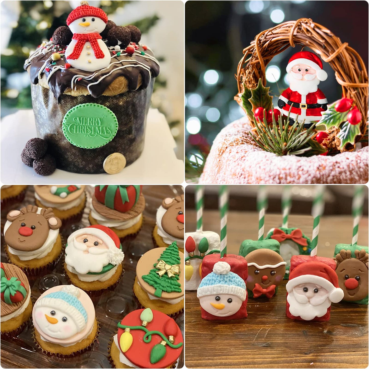 Christmas Fondant Molds for Cake Decorating, Santa Silicone Molds, Reindeer Snowman Candy Chocolate Molds for Handmade Cookies, Mousse, Jelly, Clay, Resin, Soap, Candles, Sugarcraft