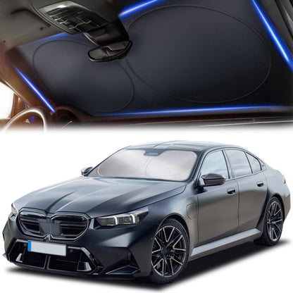 Windshield Sun Shade for Car, SUV & Truck – Patented Design Blocks 99% UV Rays & Heat | 240T Reflective Polyester Sunshade with Storage Bag | Keeps Vehicle Interior Cool | Universal Fit S(59" x 29")