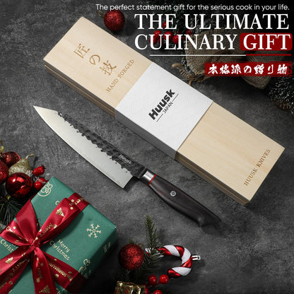Huusk Kiritsuke Japanese Chef Knife - Hand Forged Japanese Knives with VG10 Steel Core, Ergonomic Handle 8 inch Kitchen Knife for Meat Sashimi Vegetable, Elegant Gift Box, Pro Chef's Choice