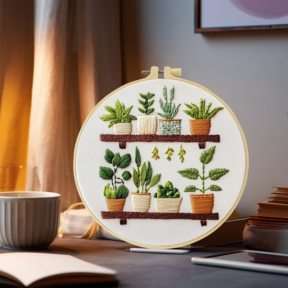 JOZYSH Full Range Embroidery Kit for Adult, Green Plant Pattern Embroidery Kit for Beginners Include Embroidery Cloth Hoops Threads for Craft Lover Hand Stitch with Embroidery Skill Techniques