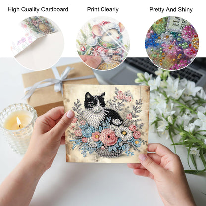 JZHYOAN 6Pcs Cat Diamond Art Card with Envelopes Diamond Painting Cards Crystal Arts Craft Gem Art Gem Painting Mosaic Kit Handmade Birthday Greeting Cards for Holidays Cross Stitch Kit Gift