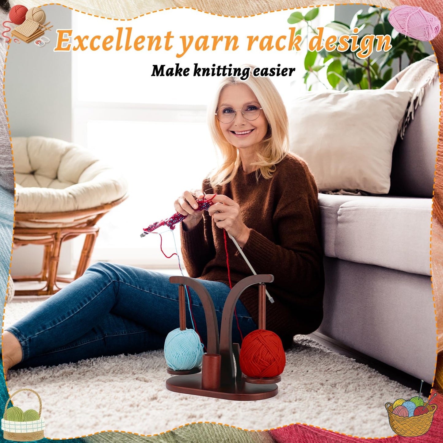 Ovveroche Magnetic Yarn Holder for Crocheting and Knitting, Magnetic Rotating Wooden Yarn Spinner with Crochet Accessories Storage and Phone Stand for Crochet Gifts for Crochet Knitting Lovers