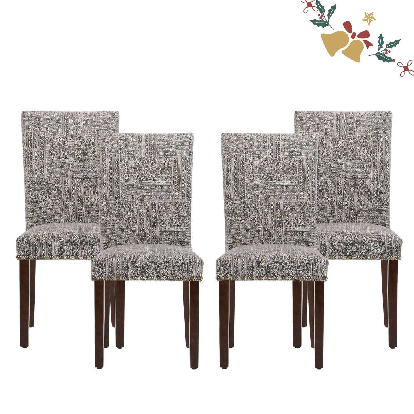 Parsons Dining Chairs Set of 4, Upholstered Nailhead Dining Room Kitchen Side Chair with Thick Cushions and Wood Legs, Black/White