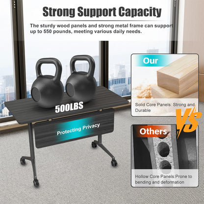 Modular Folding Conference Room Table with Wheels - 4 Pack Flip Top Mobile Training Table,Modern Meeting Tables 2-30 Person,Black,55.1"x21.6"x29.5"