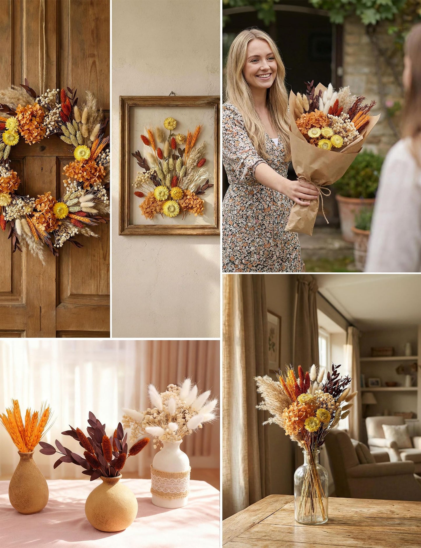 apmunik DIY Dried Flower Set, Bulk Dried Flowers Bouquet, Dried Flower Vase Arrangement, Autumn Decoration,Dried Flowers with Stems. (Fall)