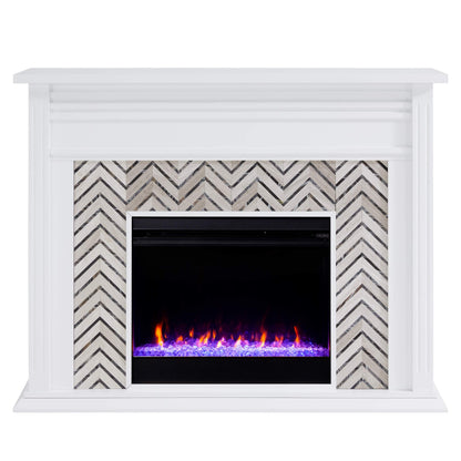 SEI Furniture - Hebbington Tiled Fireplace - Transitional Design, White Marble Top - Ideal for Living Room, Family Room (FC1080759)