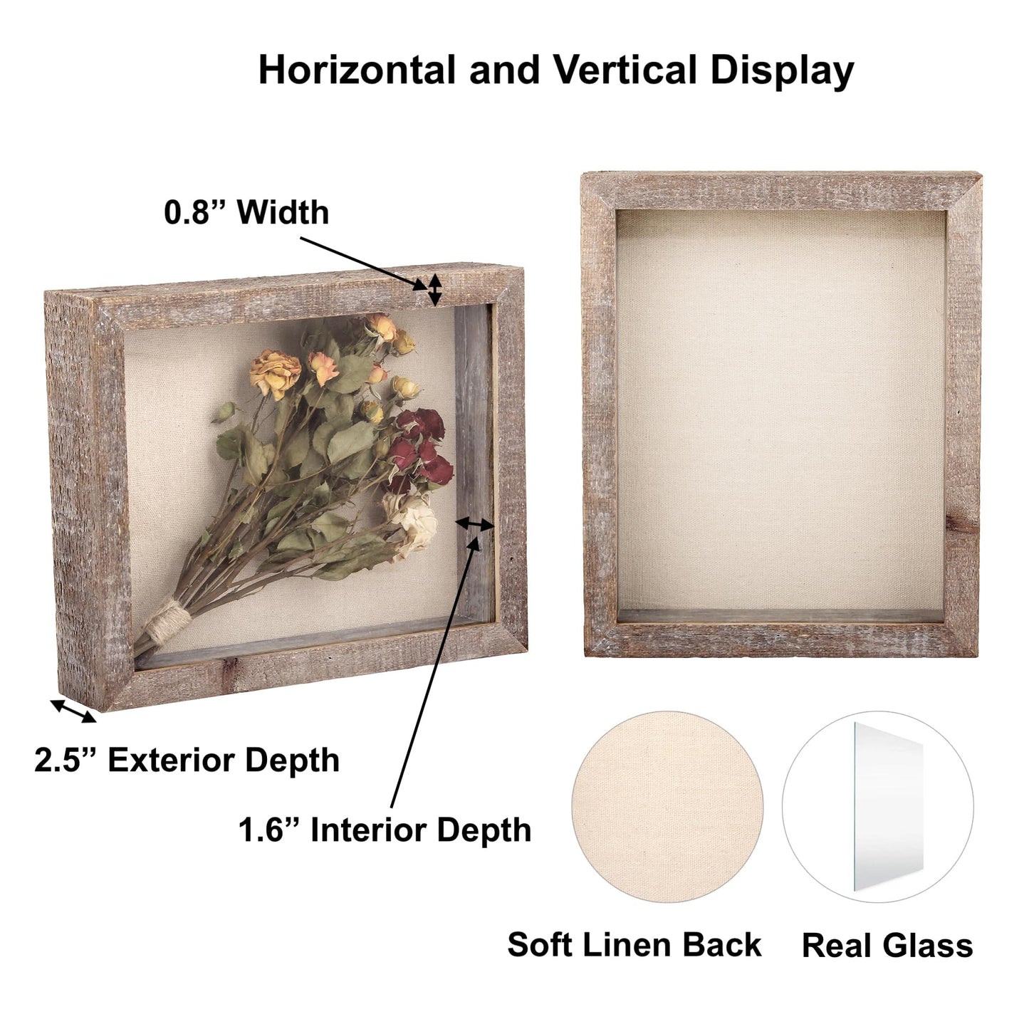 Shadow Box Rustic Picture Frame 11x14 Natural Wood Display Case for Memorabilia, Awards, Medals, Photos - Barnwood