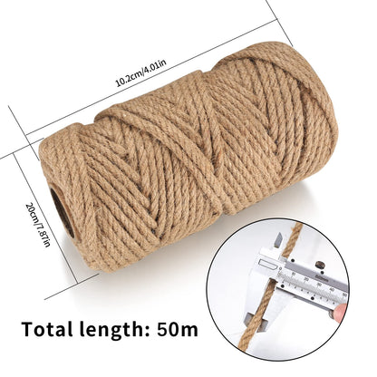 6mm Jute Rope, 164 Feet/50 m Jute Twine, Natural Hemp Rope, Heavy DutyJute Sisal String Cord Rope for DIY Arts Crafts, Gardening, Bundling, Decorating, Cat Scratching Post, Gift Wrapping (6mm x 164ft)