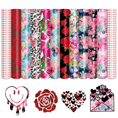 Tintnut Permanent Vinyl - 10 Sheets 12"x10", Flower Permanent Adhesive Vinyl Sheets, Rose Floral Patterned Permanent Adhesive Vinyl for Cutting Machine,Home Decor Self Sticker