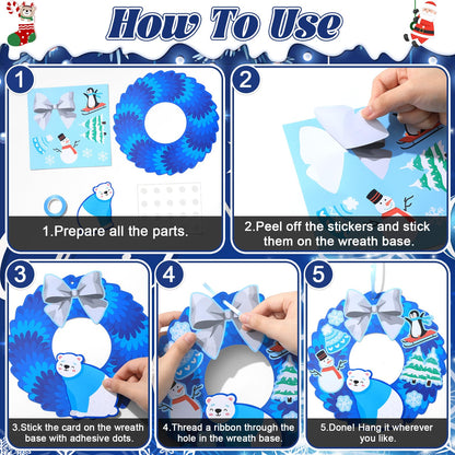 24 Sets Winter Crafts for kids DIY Christmas Wreath Ornaments Decorations Winter Classroom Hanging Ornaments Penguin Snowman Stickers Paper Arts and Crafts for Kids Holiday Home Classroom Activities