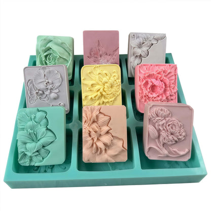 9 Cavities Mixed Flower Soap Mold,Handmade Soap Making Silicone Tray,Flower Silicone Molds for Natural Soap,Scented Candle Wax,Plaster Diffuser,Crystal Epoxy Decorations